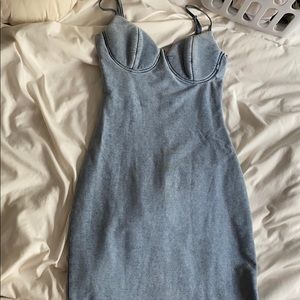 STRETCHY DENIM FITTED MINI DRESS
